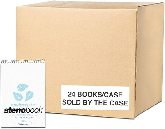 ROARING SPRING Enviroshades Colored Steno Books, 24 Pack of Memo Pads, Recycled Blue Paper, 6" x 9", 80 Sheets, Gregg Ruled, Perforated, Wirebound, Heavy Chipboard Back
