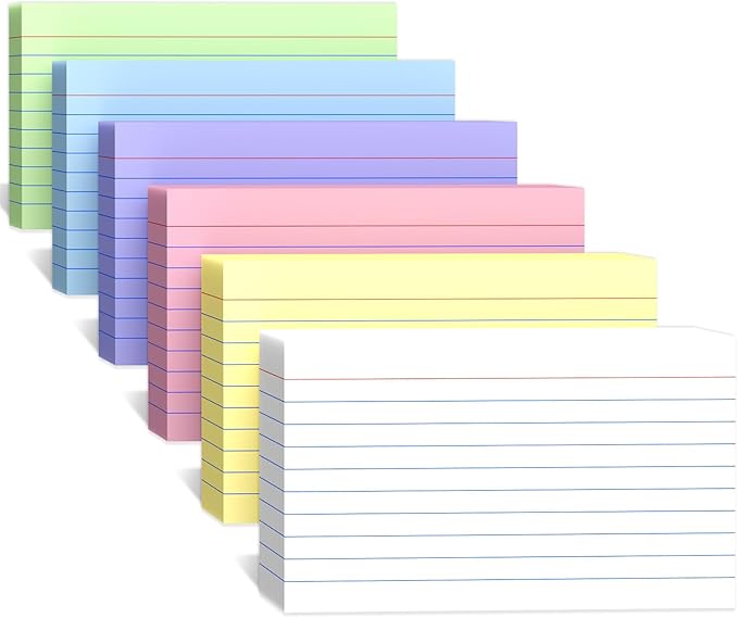 300 Count Ruled Index Cards 3 x 5 Inch, Colored Lined Note Cards, Thick Flash Cards Perfect For School and Office Supplies, Lined & Blank Index Cards Ideal for Note Taking, To-do Lists and Tests