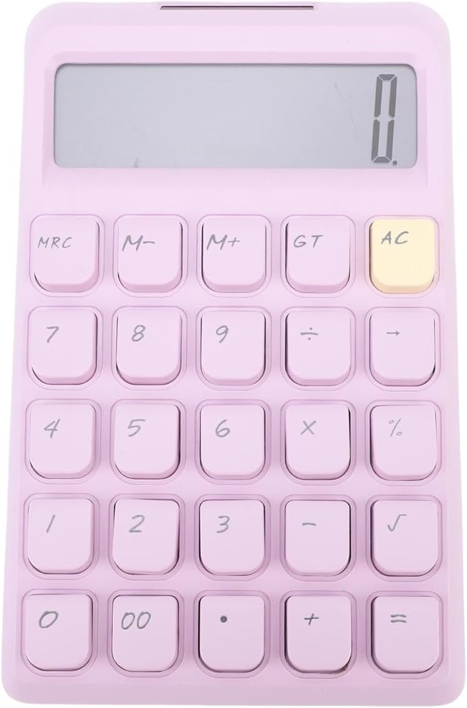 12 Digit Solar Calculator with Big Buttons Large Display Battery Operated Compact Portable for School Office Home Use (Purple)