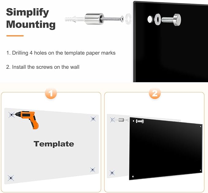 Black Dry Erase Board, 36" x 24" (3' x 2') Magnetic Large Black Glass Board Frameless Wall Mounted Glass Whiteboard for Office, School & Home with 1 Acrylic Pen Tray & 6 Strong Magnets