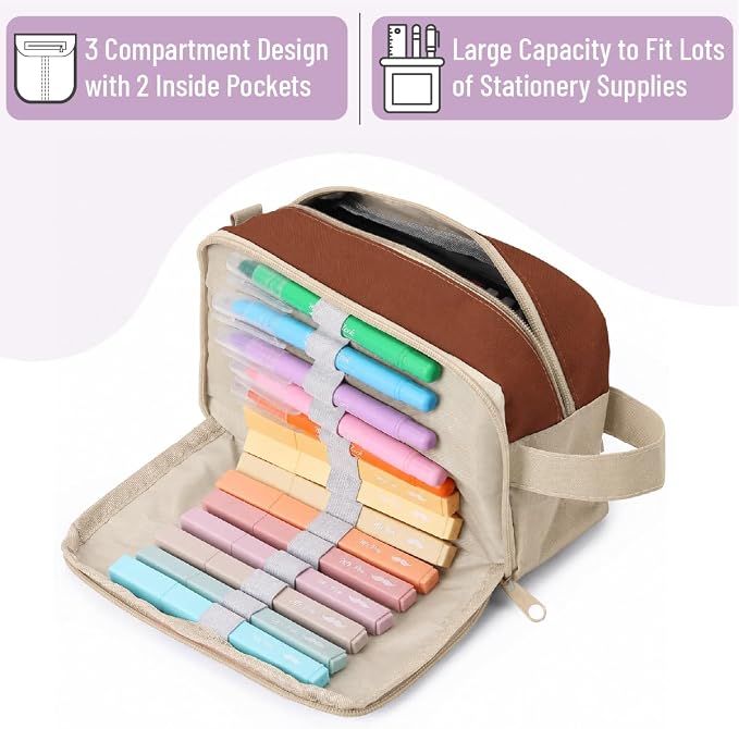 Mr. Pen- High Capacity Pencil Case, Large Pencil Pouch with 3 Compartments and 2 Pockets, Large Pencil Bag with Smooth Zipper, Cute Pencil Case Pouch Organizer, School Supplies for Teens