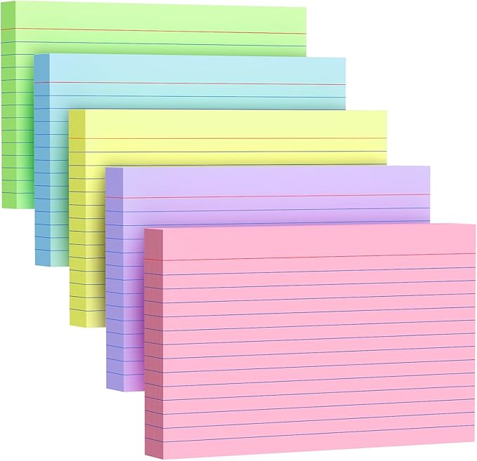 200 Count Index Cards 4x6 Inch, Colored Flash Card (40 Sheets Each), Note Taking for Students, Teachers, Professionals, Study Note Cards for Office Home School