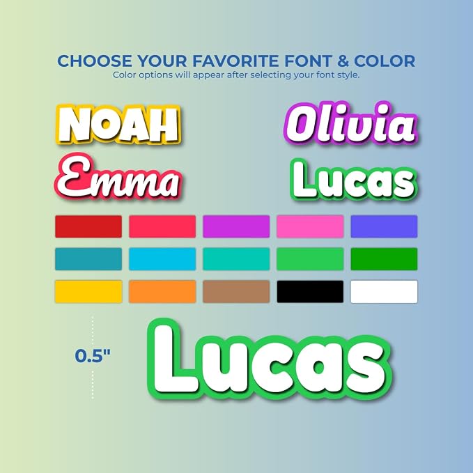 Custom Name Stickers 6-Pack 0.5" for Water Bottles | Waterproof Personalized Vinyl Name Labels for Laptops, Cups, Daycare and School; Auto-Adjusting Length, Residue-Free Removal