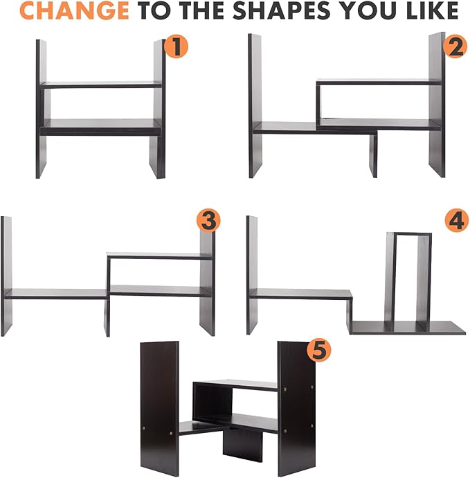 ShellKingdom Desk Shelf Organizer, Desktop Shelves, Adjustable Desktop Corner Shelf, Bookshelf Storage Rack and Cubicle Decor for Desk, Tabletop, School, Office, Dorm Desk Organizer - Black