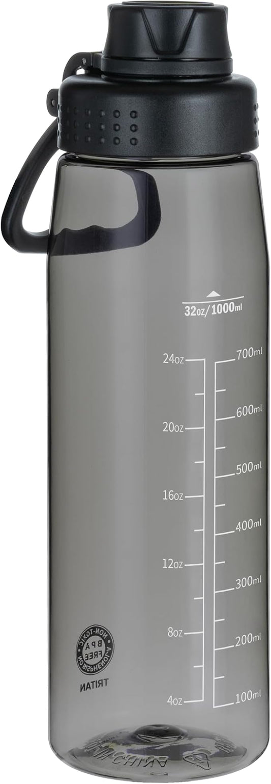 Water Bottle 32oz- BPA-Free Tritan Plastic Clear Water Bottle, Fast Flow Spout Lid, Wide Mouth & Leakproof Design Hiking Water Bottles Suitable for Travel, Outdoors, Gym, Travel, Home, School(Black)