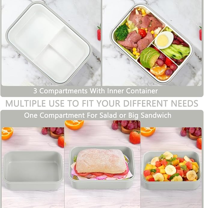 Bento Boxes for Adults - 1100 ML Lunch Box Container For Kids Women With Built-in Spoon & Fork - Durable for On-the-Go Meal, BPA-Free and Food-Safe Materials（White）
