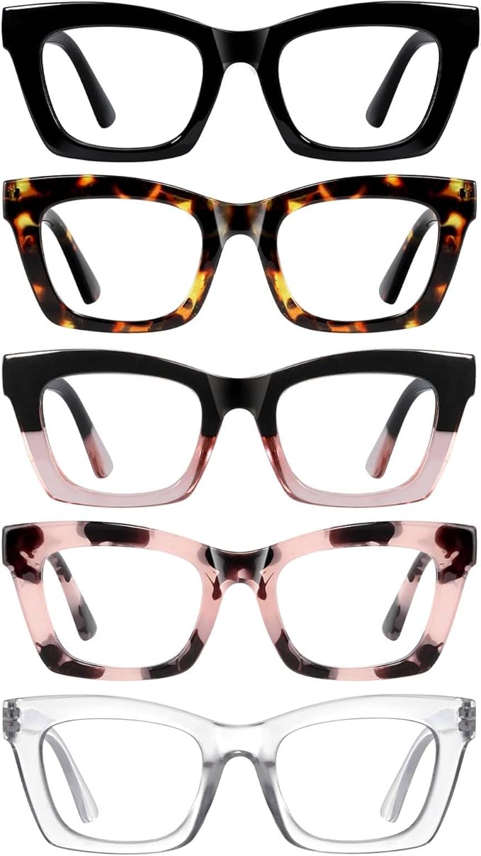 Reading Glasses for Women-5 Pack Blue Light Blocking Square Fashion Readers with Spring Hinge Computer Eyeglasses(Mix2, 2.50x)