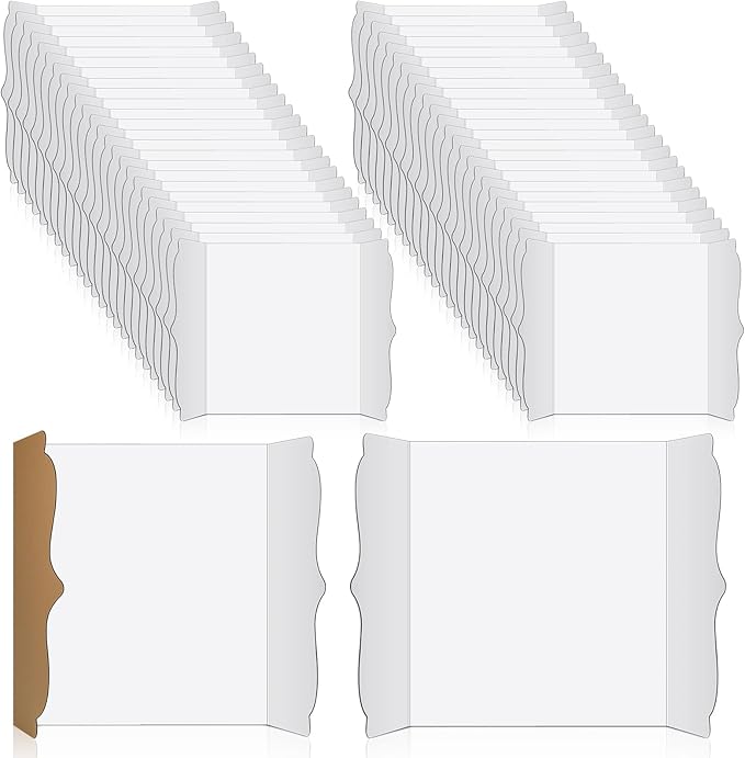 50 Pcs 12 x 20 Inch Trifold Poster Board Bulk Corrugated Science Fair Project Board Display White Presentation Paperboard Trifold Display Paperboard for School Project Business Presentation