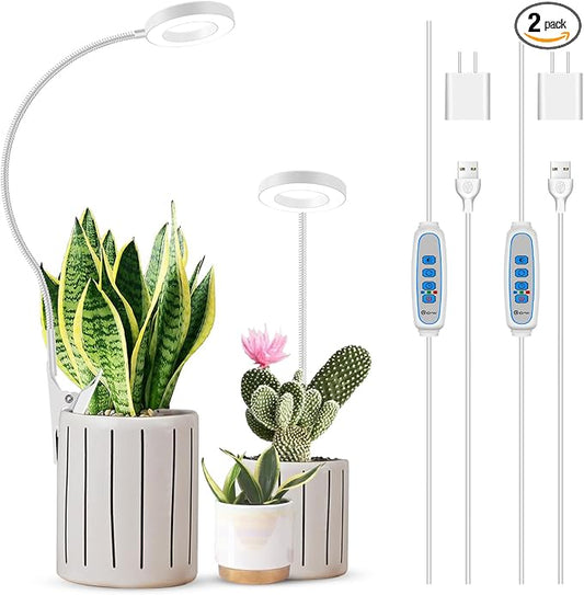 Plant Light Clip on, White 2 Pack, 96 LED Full Spectrum, Use Desk | Grow Lamp for Indoor Plants Growing, 6/12/16H Auto Timer, 5 Dimming, 3 Light Modes, 2 Installation Options Clip or Plug