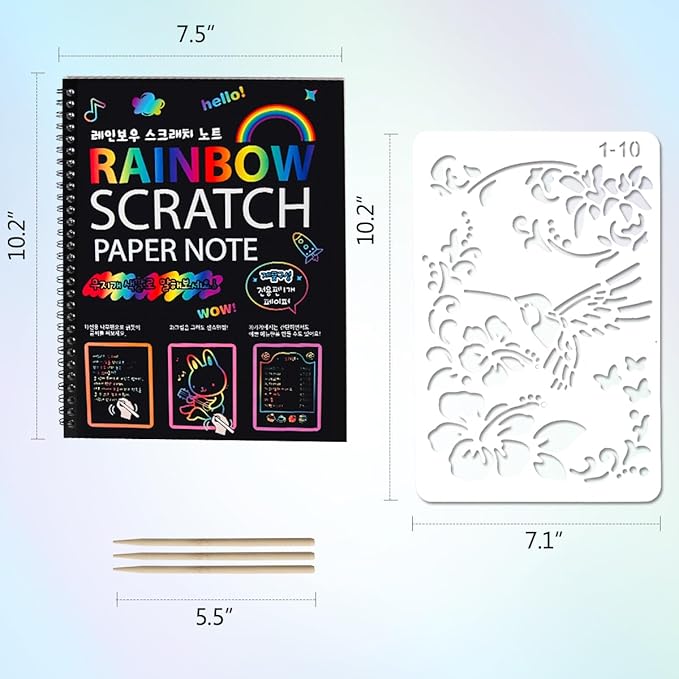 Mocoosy 3 Pack Rainbow Scratch Art Paper Notebooks, Spiral Bound Magic Scratch Pads for Kids Arts Crafts Supplies, Black Sketch Note Coloring Activity Book Travel Games Gifts for Girls Boys