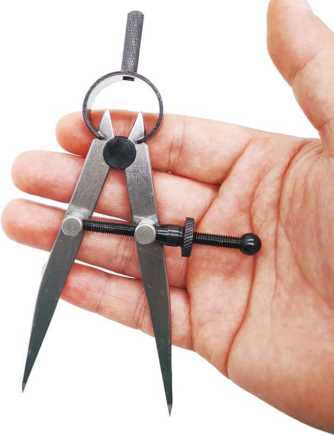 4 Inch Professional Leather Compass, Precision Spring Wing Divider/Scriber, Metal Compass for Woodworking, Metalworking