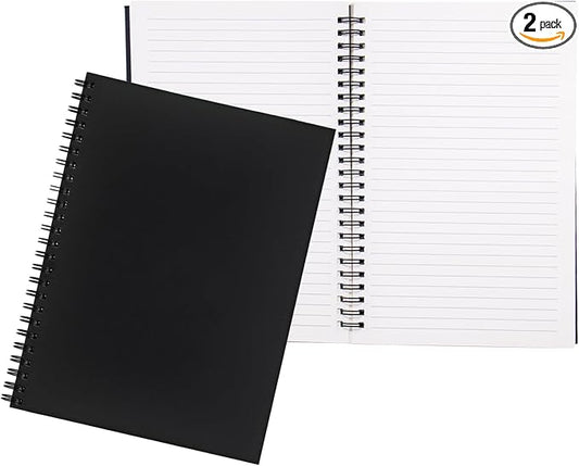 Ykimok 2 Pack College Ruled Notebook, Soft Black Cover Spiral Notebook, Memo Notepad Sketchbook, Students Office Business Diary Spiral Book Journal,100 Pages, 50 Sheets, 7.5x 5.1 Inches