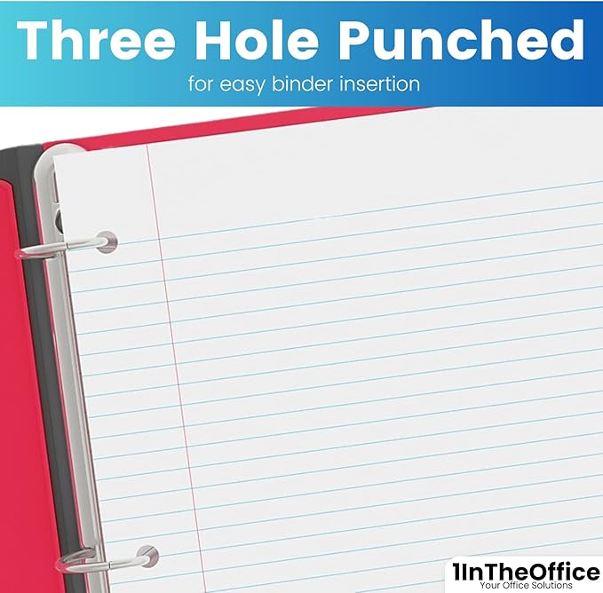 1InTheOffice College Ruled Filler Paper, Loose Leaf, 8.5" x 11", 3-Hole Punched, White, 800 Sheets – Bulk Lined Paper for School, Office, Binders