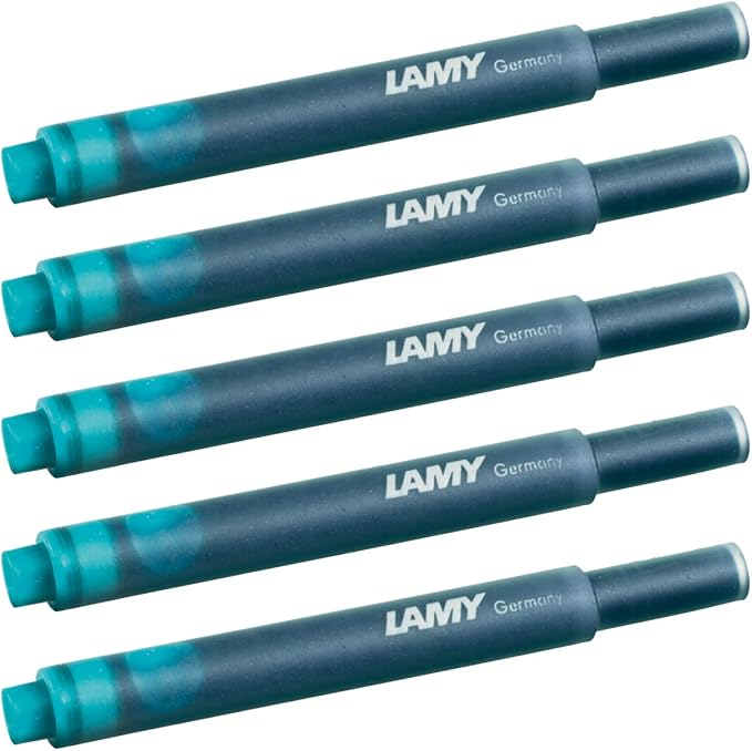 LAMY T10 Ink cartridges with Large Ink Capacity - Suitable for All Lamy Fountain Pen Models - Contents 1.25 ml per Cartridge - 5 Pieces per Pack - Ink Color Turquoise