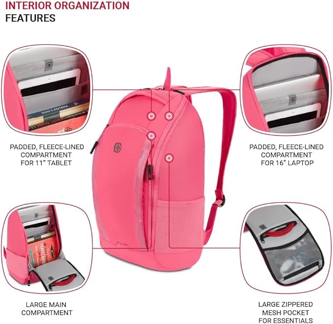 SwissGear 8118 Laptop Backpack, Fits up to 14-Inch Laptop, Pink