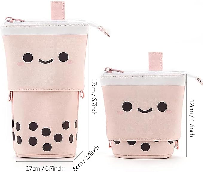 3 Pack Telescopic Pencil Pouch Bag Pop Up Pencil Case Stand Up Pen Holder Cute Polka Dot Canvas Pen Bag, Standing Stationery Case Holder for Students Boys Girls Adult