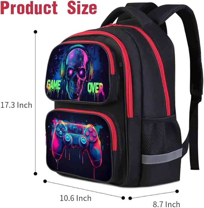 Cartoon Kids Backpack for School - 17 Inch Lightweight Bookbag with 3D Reflective Design & Luminous Safety Strips | Durable 600D Polyester, Adjustable Straps for Ages 6-18