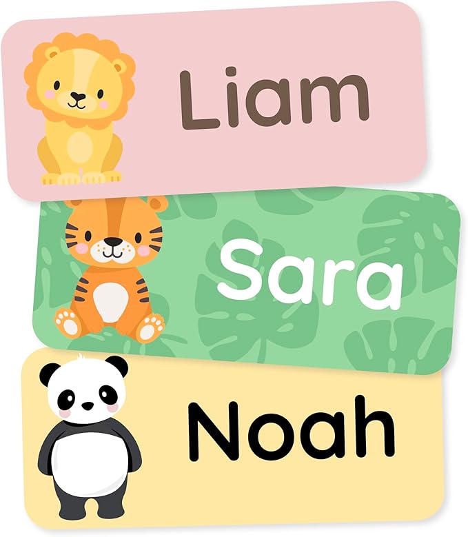 Personalized Name Labels for Kids (60) – Custom Waterproof & Durable Stickers for Clothing, Daycare, Office & School Supplies - Exotic Animals