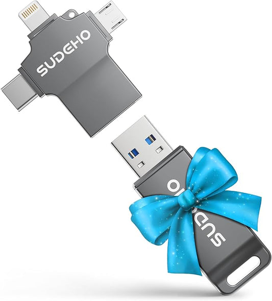 MFi Certified Photo Stick 512GB USB Flash Drive for iPhone, 4 in 1 External Memory Thumb Drive for Picture Video Backup, High Speed Memory Stick USB Drive for iPhone/iPad/Android/PC (Gun Black)