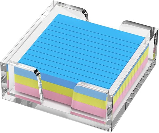 WINFFOR Acrylic Notepad Holder Dispenser - 3x3 in Sticky Note Memo Holder for Desk Organizer (W/O Pads) Office Desk Accessories School Supplies, Crystal Clear