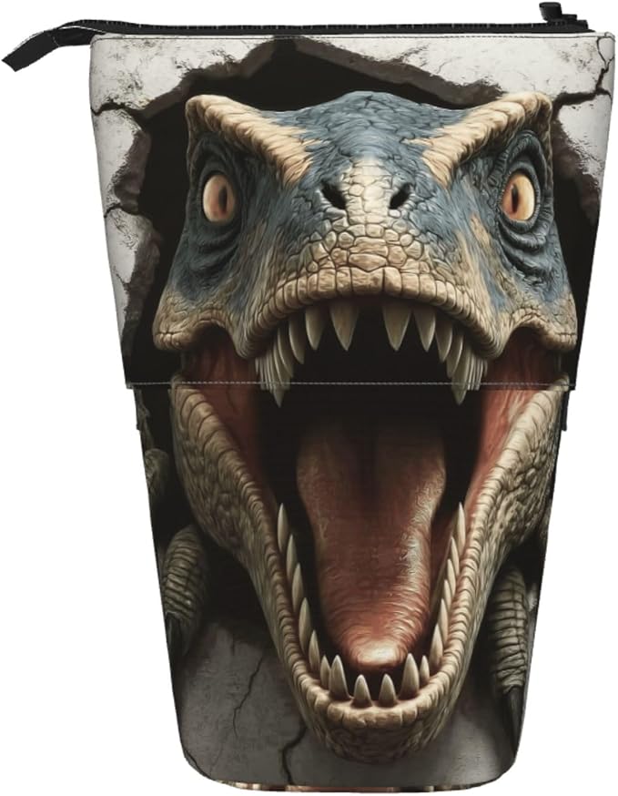 Dinosaur Kids Standing Pencil Case Girls Boys Telescopic Stationary Pouch with Zipper Large Capacity Stand up Pen Bag Portable Makeup Holder for Children School Students Office Supplies