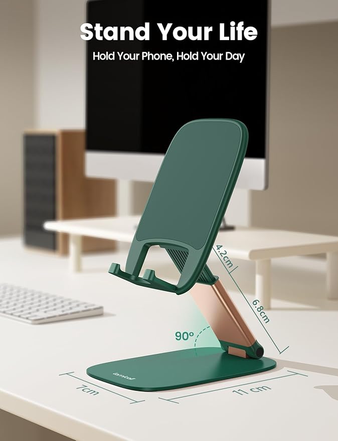 Lamicall Ultra-Thin Cell Phone Holder, Green Office Desk Accessories for iPhone Stand, Gifts for Fathers Day Teen Boys Girls Adults Women Men Grandkids, Workspace Desk Organizer, Green Office Decor