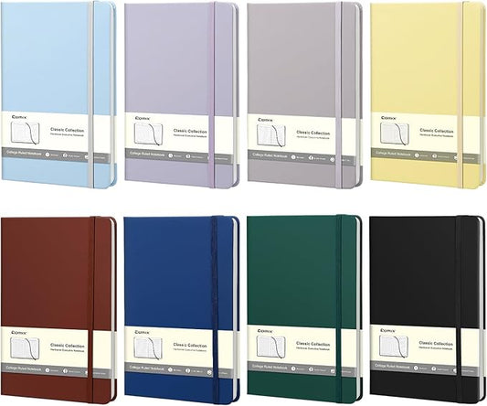 Comix 8 Pack Lined Notebook Journals, 240 Pages, 5.5 x 8.3 inch, Journaling Notebooks for Work, School, Home, A5 Hardcover Notebooks, College Ruled Notebooks for Notes-Taking, Writing