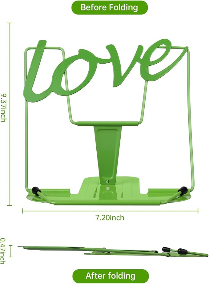 Honagu Adjustable Metal Book Holder, Document Holder, Sturdy Typing Stand for Cookbooks, Textbooks, Tablets, Music Books (Green)