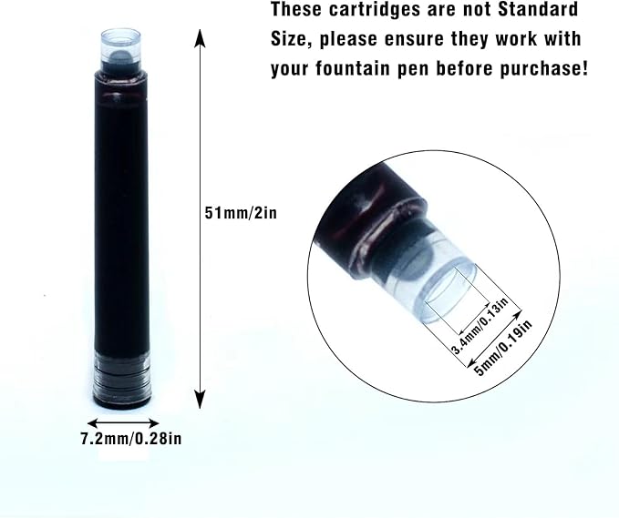 60 Count Bociyer Fountain Pen Ink Refill Cartridges | Ink Cartridge | 3.4mm bore Diameter | Black Ink