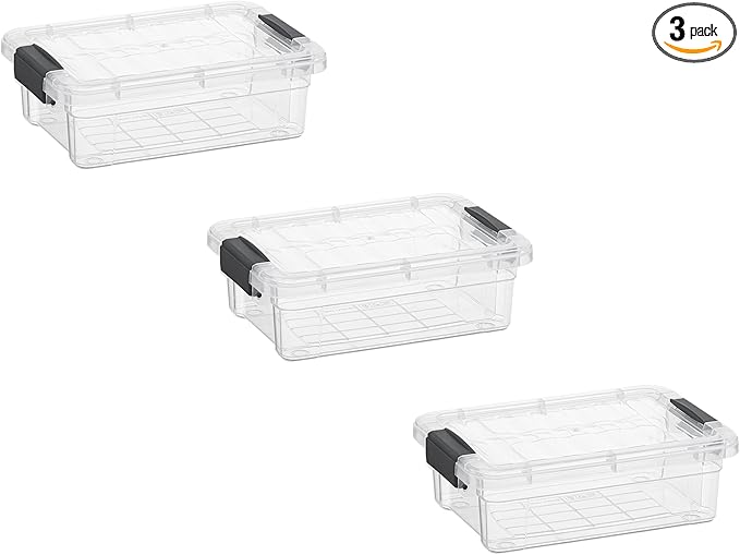 Superio Mini Storage Container Plastic Crayon Box Art Supplies and Sewing Case Stackable Clear Small Organizer for Beads, Stationery, Chalk, and Food, 0.7 Quart, 3 Pack