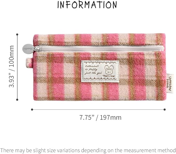 Monolike Unmatched Friends Old Check Pencil Case, Hot Pink - Pencil Pouch, Portable Pencil Bag, Pencil Case, Office Pouch case, Cushion, Soft, Vintage