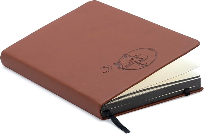 EVERLINEA 5.6” x 8.3” Embossed Fox A5 Hardcover Notebook, 240 Dotted Pages, Rust Orange