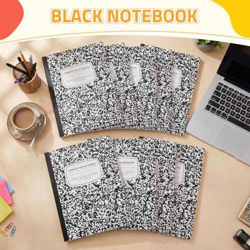 Fainne 100 Pack College Ruled Composition Notebooks Bulk B5,Black