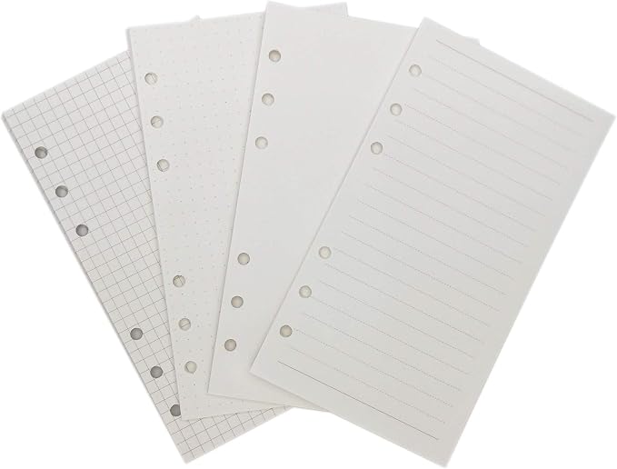 Zelten Refills/Loose Leaves for A6 Cover Ring Binder/Personal Organizer/Planner(A6 6 Holes, Ruled, Dotted, Blank, Squared 4 in 1)