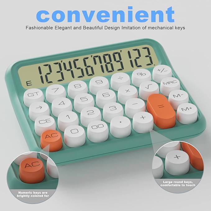 DECKLIT Battery Desk Calculator - 12 Digit Extra Large 5-Inch LCD Display, Big Buttons Easy to Press, 15 Tilt Screen (Green)