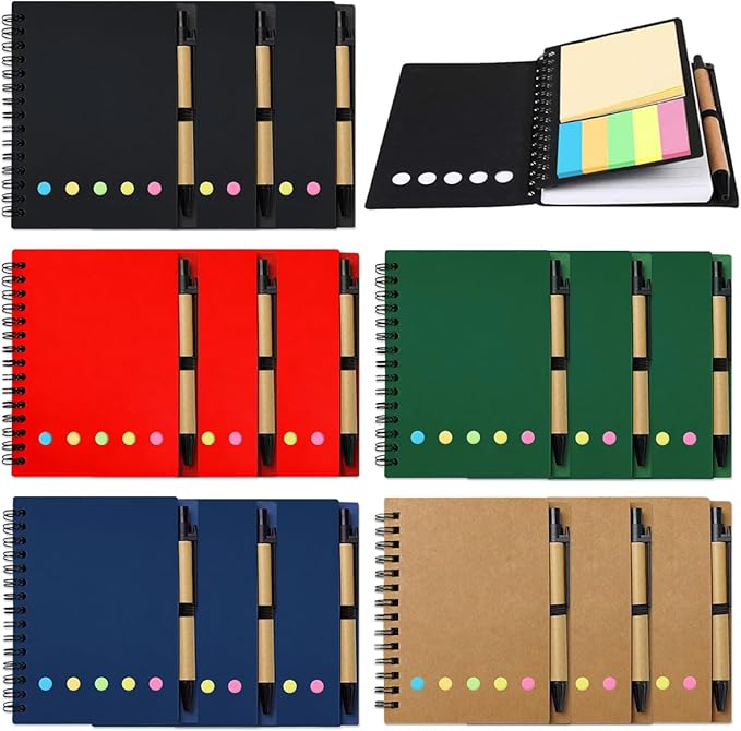 15 Pack Spiral Notebook and Pen Set, Lined Small Pocket Notebook with Pen Sticky Notes Steno Pads Mini Journals Notebooks for Business Office School Supplies, 5 Colors, 60 sheets, 4.25 x 5.3in