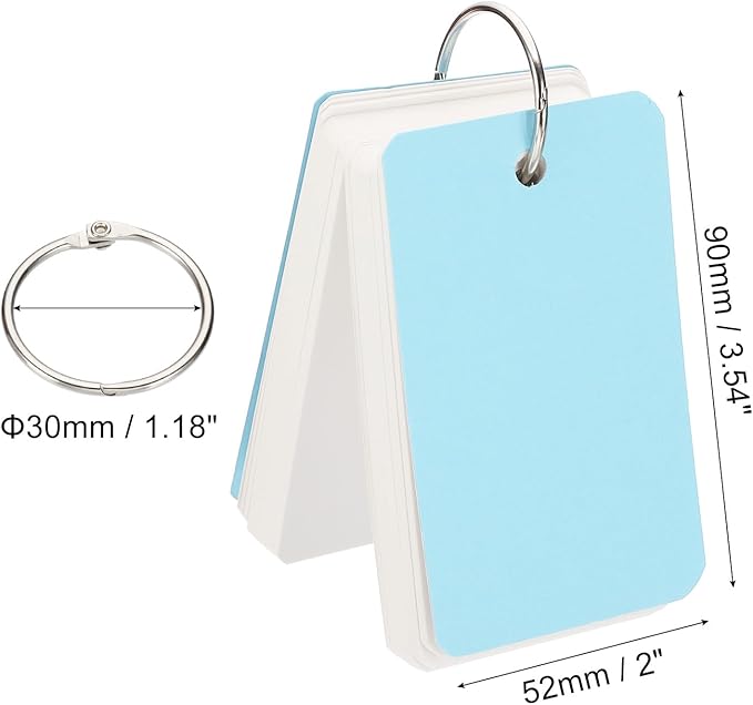 PATIKIL Blank Index Cards with Ring, 1000Pcs Blank Flash Card 3.5x2" Study Note Cardstock for Memory Learning Studying Office Supplies, Cyan White