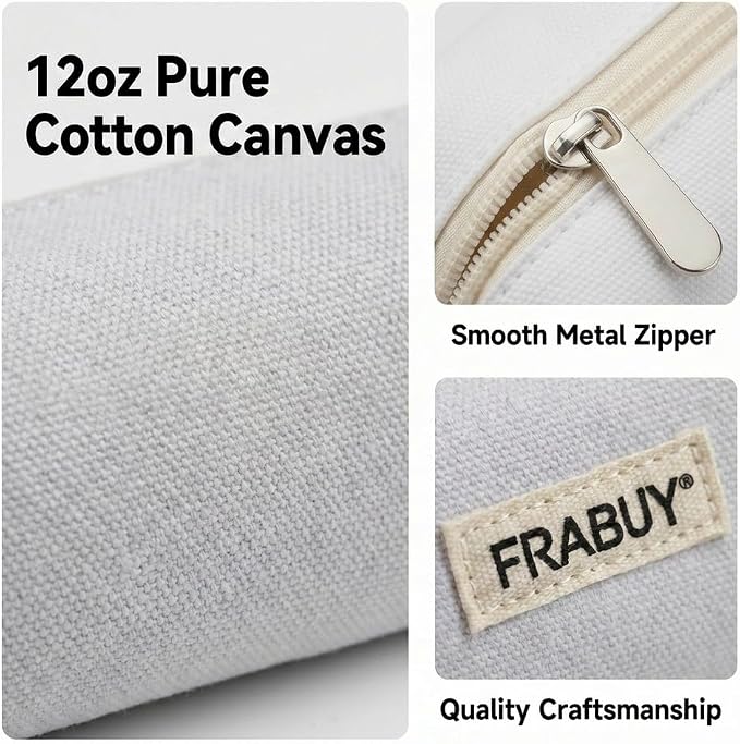 Canvas Pencil Case Pouch, Multipurpose Pen Bag Stationery White | Heavy-duty Canvas, Smooth Alloy Zipper, Cute Organizer for Girls and Boys, Ideal for Stationery, Cosmetics, Tech Gear
