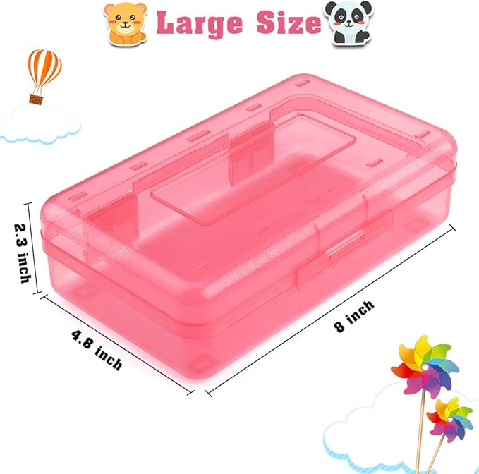 Pencil Box, Large Capacity Clear Pencil Case, 1 Pack Hard Pencil Case, Clear Crayon Box with Snap-tight Lid Stackable Design, Plastic Storage Box for Office Supplies, Pink