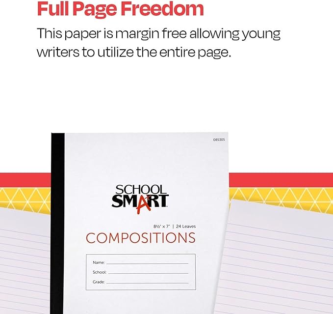Roaring Spring School Smart Stitched Cover Composition Book - 8.5 x 7 Inches - 24 Sheets No Margin, Manila, 1 Count (Pack of 1)