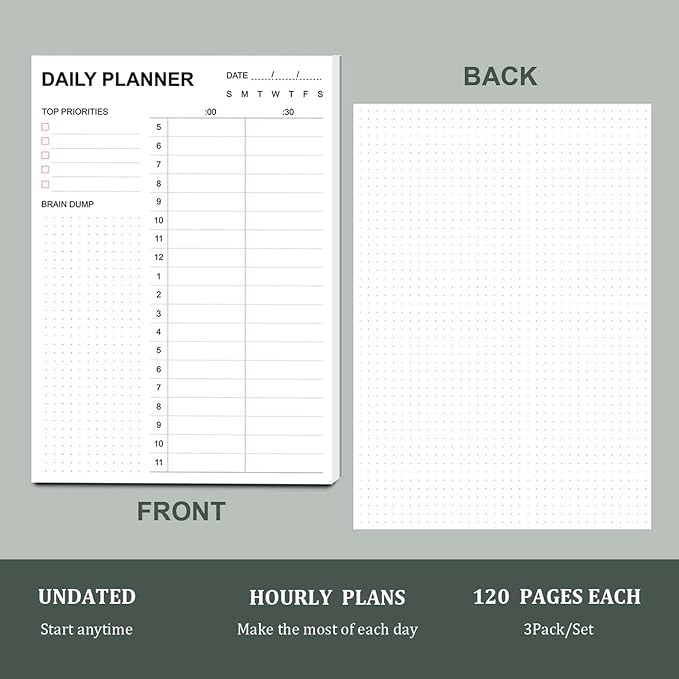 Tiankool To Do List Notepad 3Pack/Set,Daily To Do List with Priorities, Brain Dump, Hourly Scheduler and Notes,Daily Planner Notepad for Work, Study, 60 Tear Off Sheets Planning Pad, 7x10 Inch