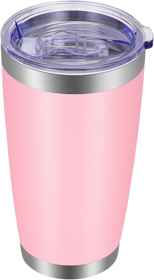 VEGOND 20oz Tumbler with Lid and Straw Stainless Steel Tumbler Cup Vacuum Insulated Double Wall Travel Coffee Mug Powder Coated Coffee Cup, Pink, 1 Pack