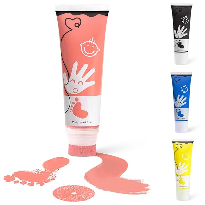Baby Hand and Footprint Paint with Sponge Head, 2.54 fl oz, Non-Toxic & Acid-Free, Washable Baby Safe Paint for Newborn Keepsakes, Dog Nose & Paw Prints, Ideal New Mom Gift - Pink