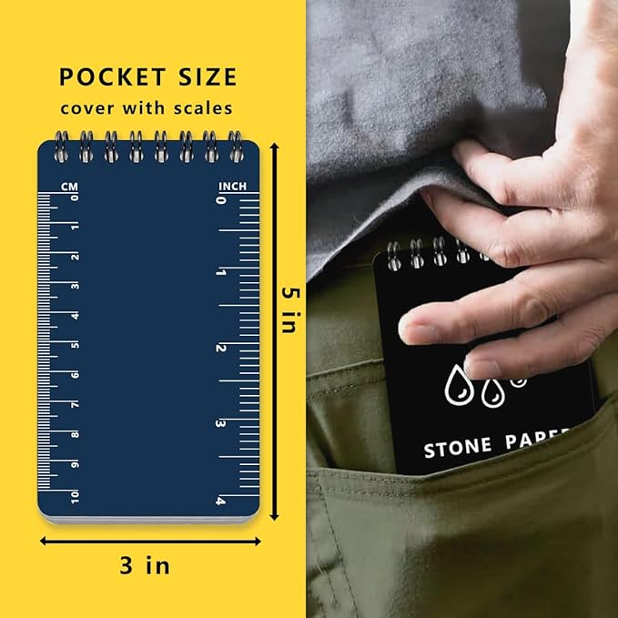 4PCS Weatherproof Spiral Notebook 3x5 Inch with Stone Graph Paper and PVC Cover, Small Pocket Notebook A7, All-Weather Steno Pads for Outdoor Field Adventure (Blue, 4 Pack)