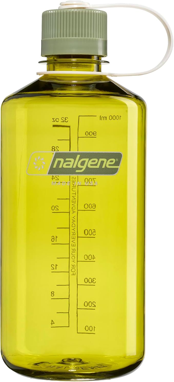 Nalgene 32 oz Narrow Mouth Water Bottle | BPA-Free, Durable & Leak Proof, Lightweight for Hiking & Gym – Thrill & Motion, Endive w/Oil Green