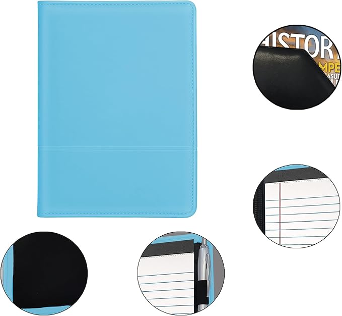 Padfolio/Portfolio Binder, Mini Padfolio Portfolio Binder 5 x 8 Legal Writing Pad, A5 Document Organizer Folder for Men Women, Light Blue.