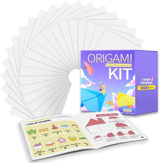Praisebank White Origami Paper, 1000pcs 6x6 inch, Double Sided Color, Origami Kit with Guide instruction for Crafts