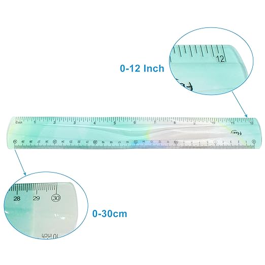 Hitefu 2 Pcs Plastic Flexible Ruler, 12 Inch Colorful Bendable Ruler Shatterproof Straight Edge, for School Classroom, Office, Students & Adults (30 cm)
