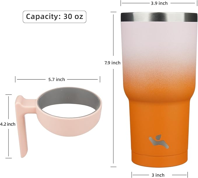 Konokyo 30 oz Tumbler with Handle and 2 Straw 2 Lid, Insulated Water Bottle Stainless Steel Vacuum Cup Reusable Travel Mug,Coral