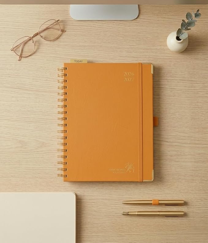 POPRUN 2026-2027 Monthly Planner, 18 Month Calendar (July 2026-Dec 2027), 7.5" x 9.5" B5 Spiral Hardcover Organizer with Dotted Note Pages, Professional Appointment Book for Business Office, Students & Teachers - Orange